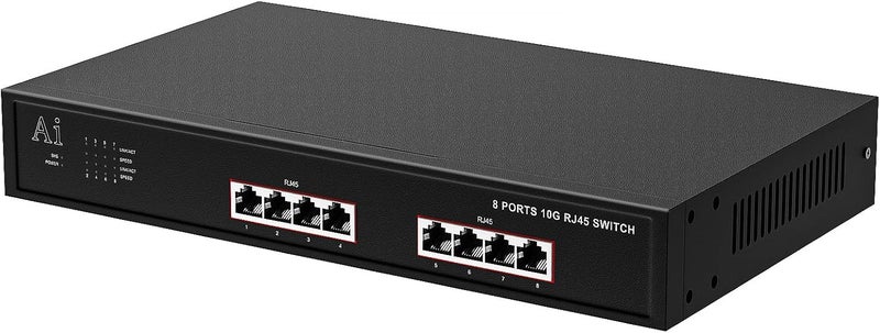TEROW 8-Port 10G Ethernet Switch, 8 x 10Gb RJ45 Ports, Directly Connect cat 6 Network Cablet,Support 100/1000/10GMbps Auto MDI/MDIX, 160Gbps Switching Capacity,Plug and Play, Unmanaged Switch Rackmountable - Image 3